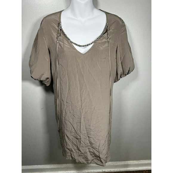 GIORGIO ARMANI 100% SILK BEIGE Short Sleeve TOP BLOUSE SIZe 6 - Picture 1 of 6